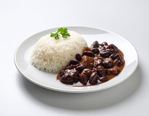 Feijoada brasile&ntilde;a en plato blanco
