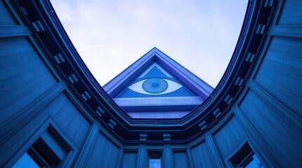 Mysterious Illuminati All-Seeing Eye Symbol with Pyramid and Golden Light Rays on Dark Abstract Background Generative AI