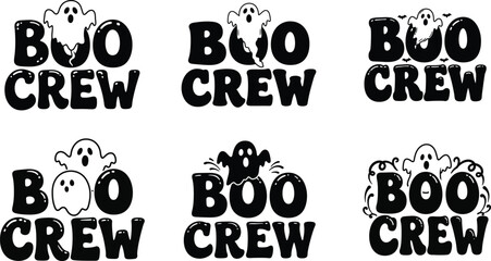 Boo Crew Cute Ghost Typography Vector for Halloween Party and Spooky Design .