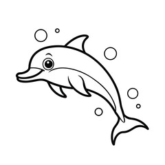 playful cartoon dolphin swimming with bubbles