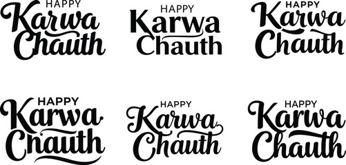 Fototapeta premium Happy Karwa Chauth Typography Vector Bundle on White Background .