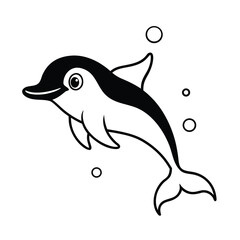 playful cartoon dolphin swimming with bubbles