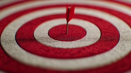AI generator images of Close up shot red dart arrow on center of dartboard ,Red dart hit to center of dartboard concepts of business marketing goal successful