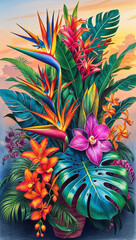 A colossal, overflowing tropical bouquet