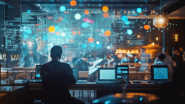 AI generated images of Interactive Data Display Digital Art Exploration work in style with a new life phenomenon and cybersecurity vulnerability Log and hacker, coding, malware concept. computer