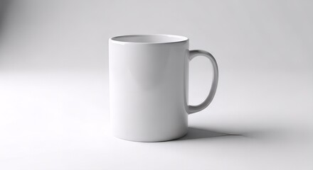 Obraz premium A clean white coffee mug is presented on a bright background, showcasing its simple design and smooth surface, ideal for customization or promotional use.