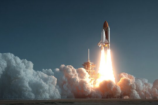 space shuttle solid boosters, space shuttle cape canaveral, space shuttle liftoff, Rocket lift off from the launch pad, space shuttle, Apollo, Soyuz, Ariane, generated image