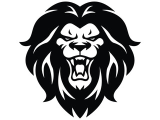 Black and White Lion Head Tattoo Set   Front and Side Silhouettes for Mascot or Ink Design