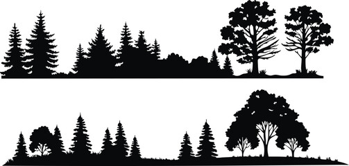 Silhouette Tree and Forest Illustrations Set - Black Tree Designs,Tree silhouette vector,vector silhouette trees Icon set,set of trees silhouettes,African trees as black silhouettes,ai