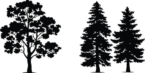 Obraz premium Silhouette Tree and Forest Illustrations Set - Black Tree Designs,Tree silhouette vector,vector silhouette trees Icon set,set of trees silhouettes,African trees as black silhouettes,ai