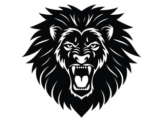 Black and White Lion Head Tattoo Set   Front and Side Silhouettes for Mascot or Ink Design