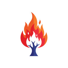 Fiery Tree Icon. Vibrant digital graphic depicts a blazing plant, blending environmental concepts with raw energy. Represents transformation, power, or ecological concern.