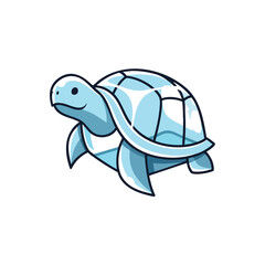 Adorable Blue Turtle Cartoon Art. This charming aquatic reptile graphic features a gentle smile and embodies themes of conservation, wisdom, and long life.