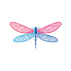 Futuristic Dragonfly Tech Integration. A vivid insect artwork featuring electronic patterns on its wings. This design represents the convergence of the natural world with modern innovation.