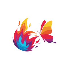 Vibrant Butterfly and Colorful Flames. A dynamic illustration depicting a beautiful insect flying from fiery embers. It symbolizes passion, change, and resilience.