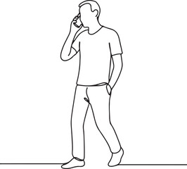 Line Art of Man Talking on Mobile Phone for Communication Theme