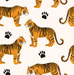 Tiger paw nails in jungle pattern art