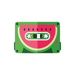 Vibrant Watermelon Cassette Art. This lively graphic marries vintage audio technology with a juicy summer fruit. It symbolizes refreshing music, warm days, and a playful nostalgic spirit.