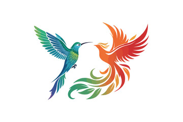 Obraz premium Hummingbird Gradient Fire Phoenix Bird logo Vector On White Background.02