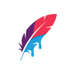 Fototapeta premium Vibrant Feather Ink Drop Design. This captivating graphic depicts a quill merging into a dynamic fluid. It signifies artistic flow, novel concepts, and expressive communication. Perfect for creative.