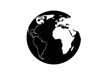Obraz premium A Striking Black and White Illustration of Planet Earth Globe, Featuring Detailed Continental Outlines Against a Pure White Background