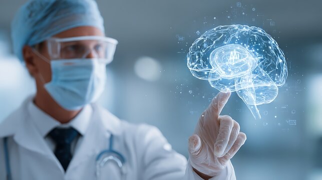 Doctor Using AI Medical Interface – Futuristic Healthcare Technology, Artificial Intelligence in Medicine, Smart Diagnostics, Health Data Innovation, Telehealth, Digital Transformation in Healthcare