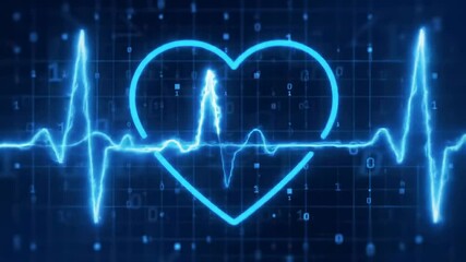 Heartbeat waveform graphic in blue digital style on dark background   - Powered by Adobe