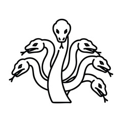 Lernaean Hydra Mythology Icon. This iconic outline of the legendary multi-headed serpent from ancient Greek tales embodies themes of insurmountable challenges and relentless regeneration.