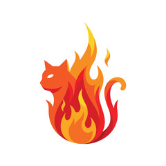 Blazing Feline Spirit. Vivid artistic depiction of a graceful cat figure crafted from dynamic embers. This emblem symbolizes power, intensity, and resilience.