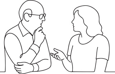 Senior Couple Talking Together Line Drawing for Elderly Communication Theme