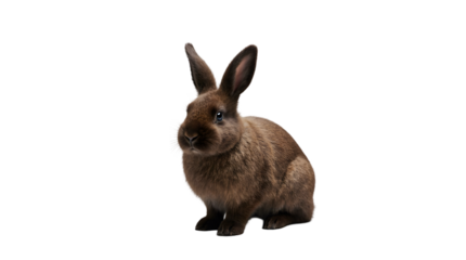A charming small brown rabbit with upright ears sits attentively on a seamless white background, perfect for Easter or spring-themed designs