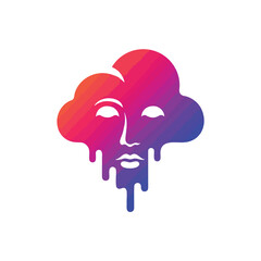 Colorful Cloud Face Symbol. This captivating illustration depicts a serene countenance within a nebulous form, rendered with flowing, vibrant hues, symbolizing imagination and inner calm.