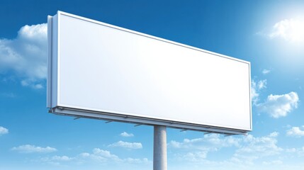 Fototapeta premium Large Horizontal Blank Billboard Signboard Mounted on Metal Pole Under Blue Sky