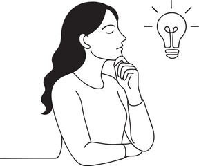 Woman Thinking and Solving Problems Line Drawing for Brainstorming Concept