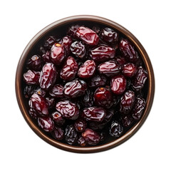 Dry red dates in a bowl top view isolated  on transparency background