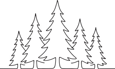 Pine Tree and Forest Line Drawing for Nature and Outdoor Landscape Theme