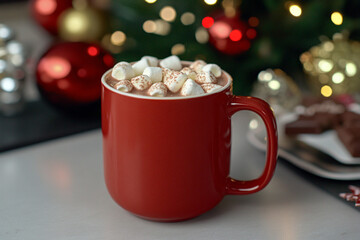 Hot chocolate with marshmallows in a cozy setting