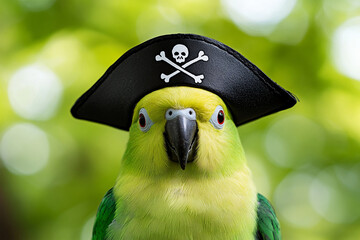 Parrot in pirate hat ready for adventure in vibrant setting