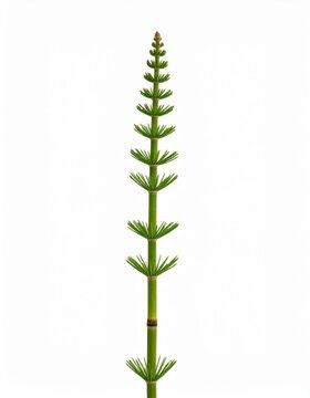 Tallo de equiseto verde en posici&oacute;n vertical con ramas segmentadas que representan estructura vegetal minimalista