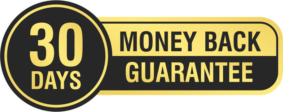 30 days money back guarantee label design. Vector banner icon for refund policy, risk-free purchase, satisfaction guarantee, return offer, and secure shopping assurance.