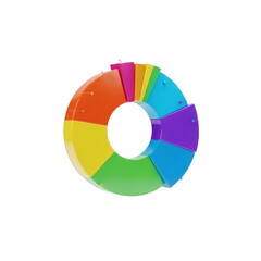 Obraz premium A colorful 3d pie chart representing data analysis and business growth, isolated on a transparent background