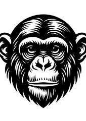 Obraz premium A black and white illustration of a chimpanzee face isolated on white background