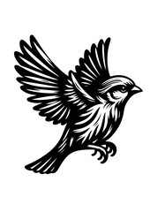 Naklejka premium A beautiful sparrow is flying with its wings spread, isolated on white background