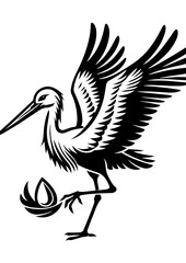 Fototapeta premium A stork carrying a nest isolated on white background