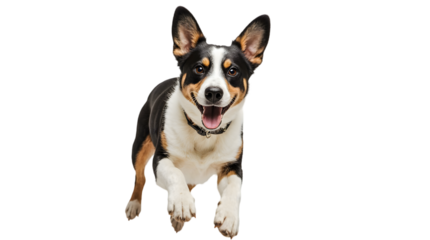 Joyful Dog Leaping Forward A Heartwarming Portrait of Energy and Enthusiasm in Motion on a White Background