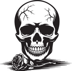 Fototapeta premium Human skull with flower vector. Horror design vector.