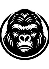 Obraz premium A black gorilla face is isolated on white background in a simple design