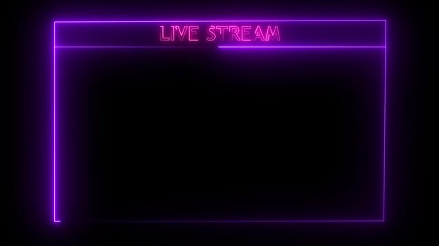 live streaming neon text frame animation box frame. Live streaming Frame - Animated Neon Overlay Template. Looped. Alpha channel.