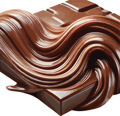 Delicious artistic representation of a chocolate bar with flowing melted chocolate swirls