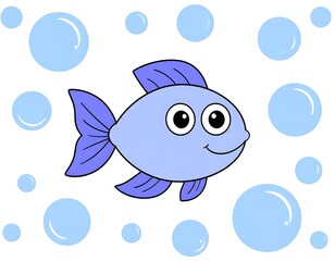 Cute fish surrounded by bubbles
